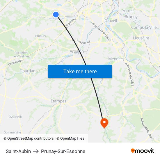 Saint-Aubin to Prunay-Sur-Essonne map