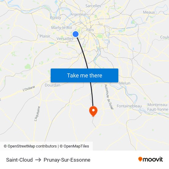Saint-Cloud to Prunay-Sur-Essonne map