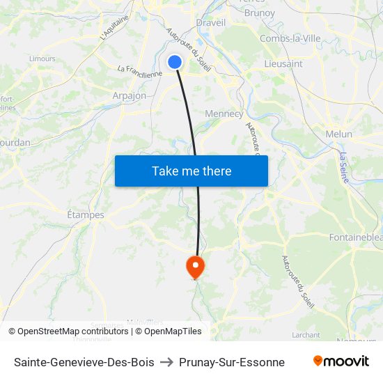 Sainte-Genevieve-Des-Bois to Prunay-Sur-Essonne map