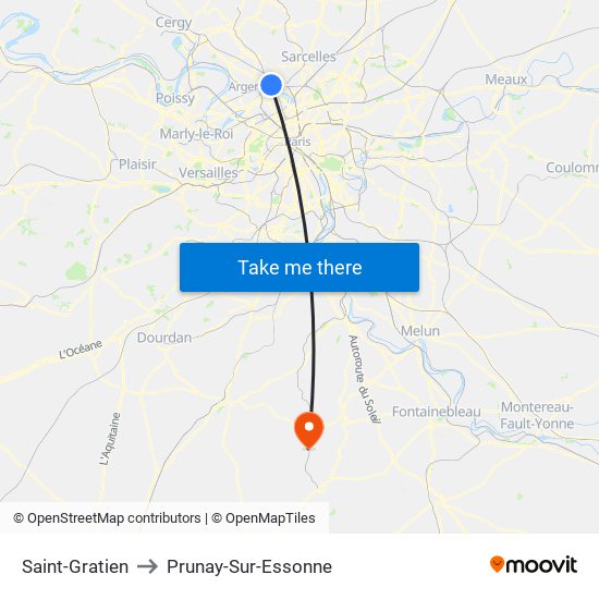 Saint-Gratien to Prunay-Sur-Essonne map