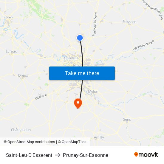 Saint-Leu-D'Esserent to Prunay-Sur-Essonne map