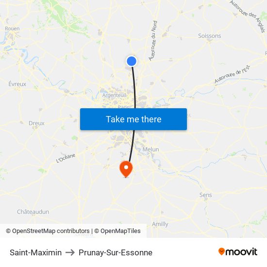 Saint-Maximin to Prunay-Sur-Essonne map