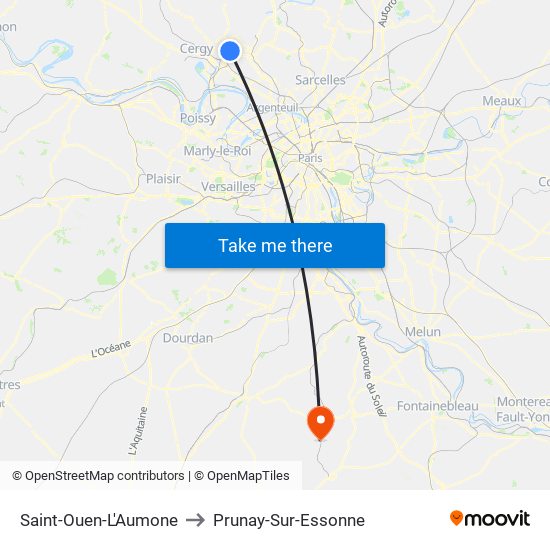 Saint-Ouen-L'Aumone to Prunay-Sur-Essonne map