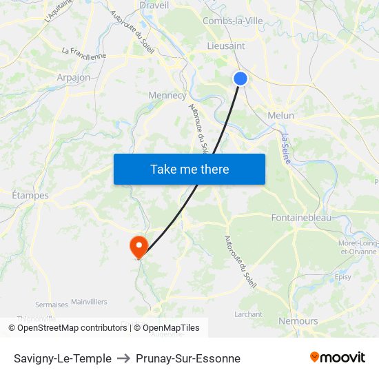 Savigny-Le-Temple to Prunay-Sur-Essonne map