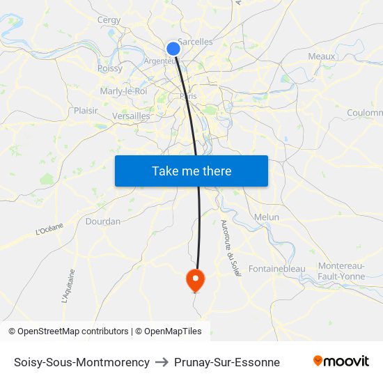 Soisy-Sous-Montmorency to Prunay-Sur-Essonne map