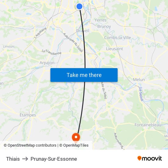 Thiais to Prunay-Sur-Essonne map