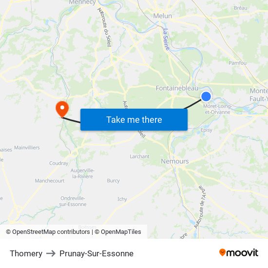 Thomery to Prunay-Sur-Essonne map