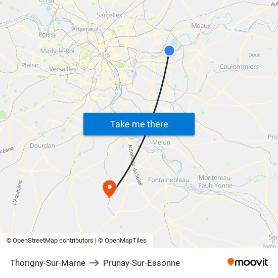 Thorigny-Sur-Marne to Prunay-Sur-Essonne map