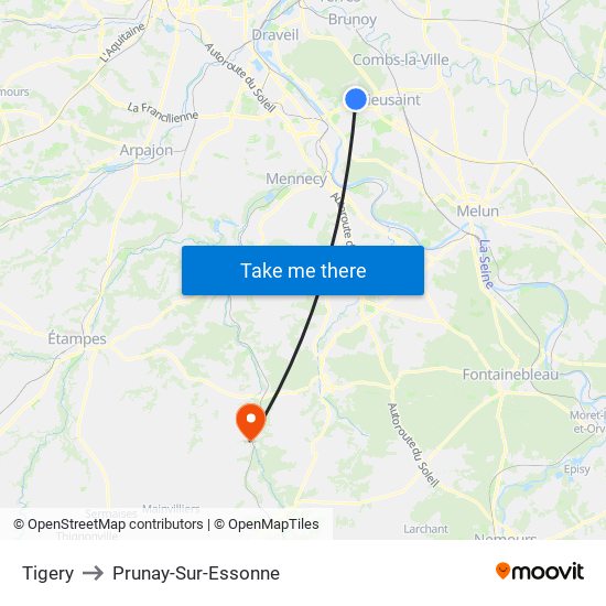 Tigery to Prunay-Sur-Essonne map