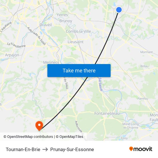Tournan-En-Brie to Prunay-Sur-Essonne map