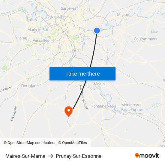 Vaires-Sur-Marne to Prunay-Sur-Essonne map