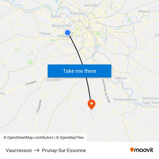 Vaucresson to Prunay-Sur-Essonne map