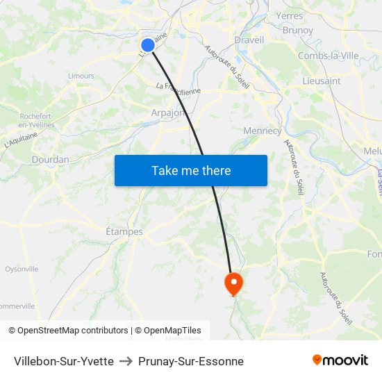 Villebon-Sur-Yvette to Prunay-Sur-Essonne map