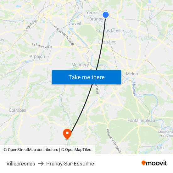 Villecresnes to Prunay-Sur-Essonne map
