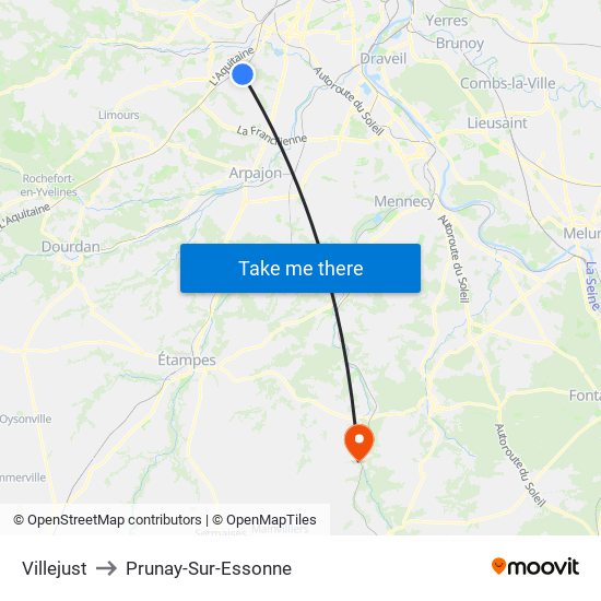 Villejust to Prunay-Sur-Essonne map
