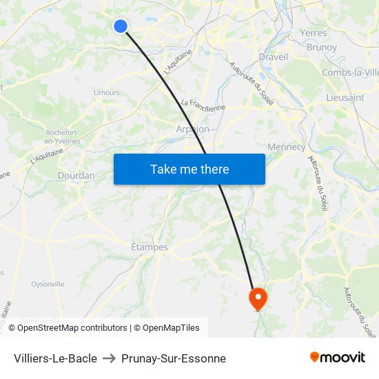 Villiers-Le-Bacle to Prunay-Sur-Essonne map