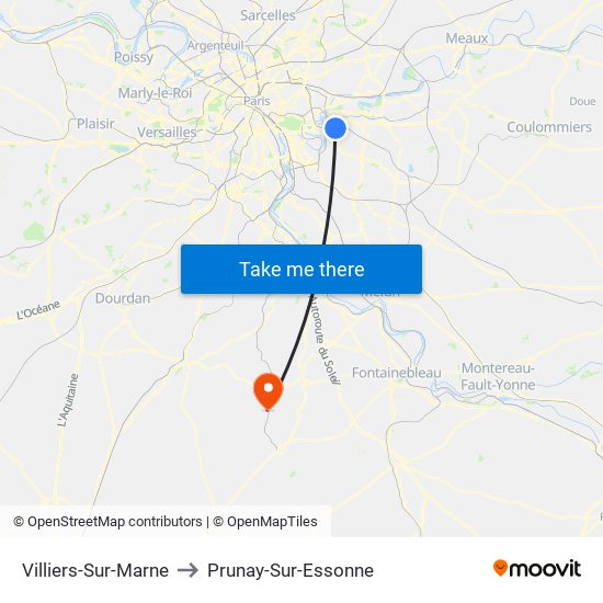 Villiers-Sur-Marne to Prunay-Sur-Essonne map