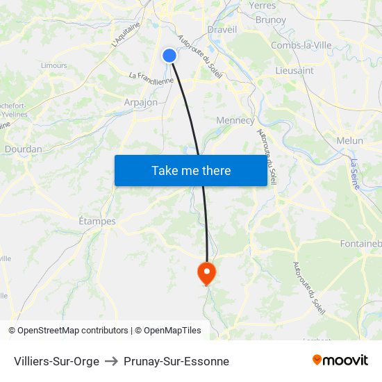 Villiers-Sur-Orge to Prunay-Sur-Essonne map