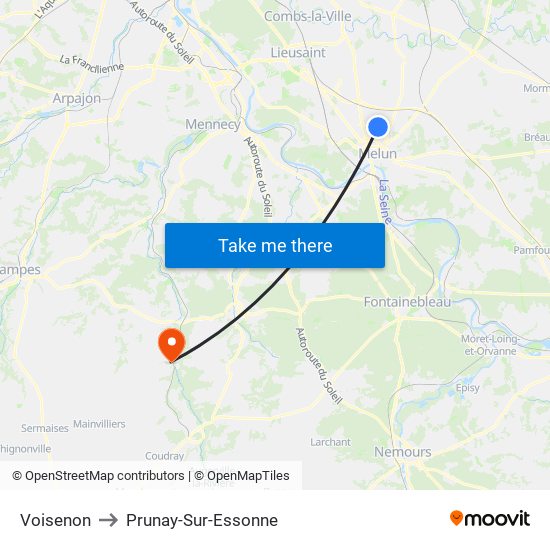 Voisenon to Prunay-Sur-Essonne map