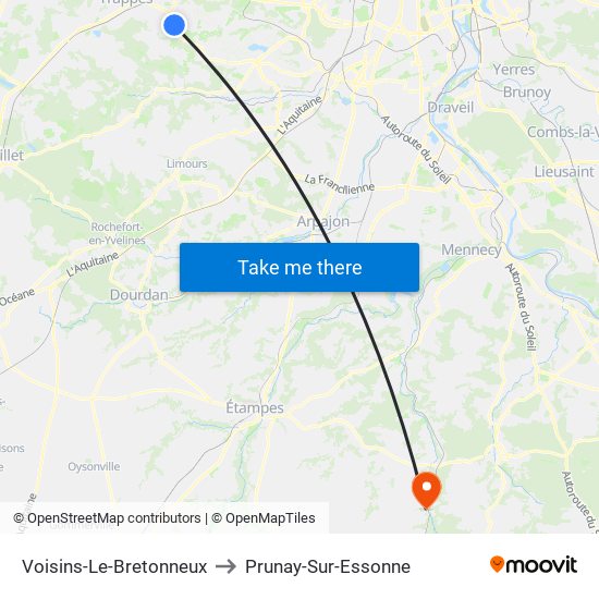 Voisins-Le-Bretonneux to Prunay-Sur-Essonne map