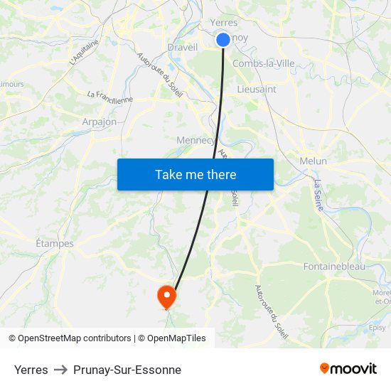 Yerres to Prunay-Sur-Essonne map