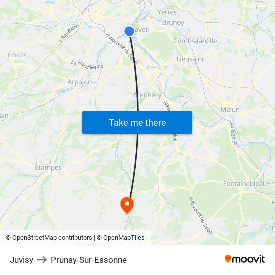Juvisy to Prunay-Sur-Essonne map