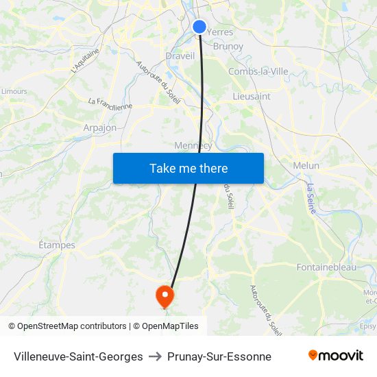 Villeneuve-Saint-Georges to Prunay-Sur-Essonne map