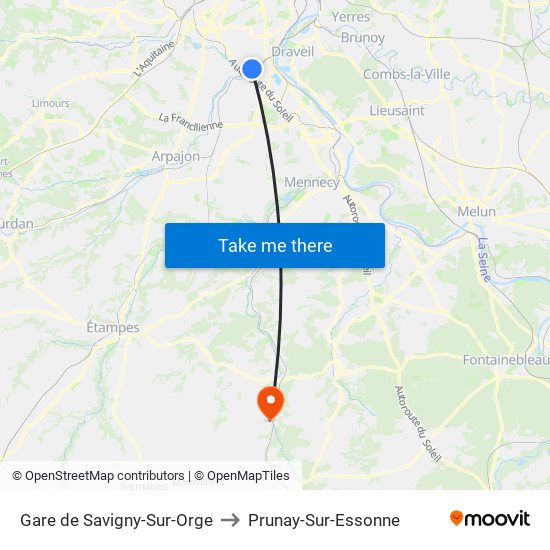 Gare de Savigny-Sur-Orge to Prunay-Sur-Essonne map