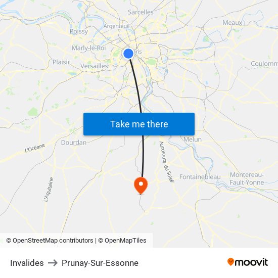 Invalides to Prunay-Sur-Essonne map