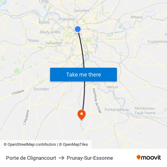 Porte de Clignancourt to Prunay-Sur-Essonne map