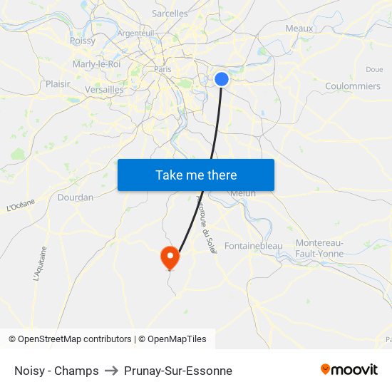 Noisy - Champs to Prunay-Sur-Essonne map