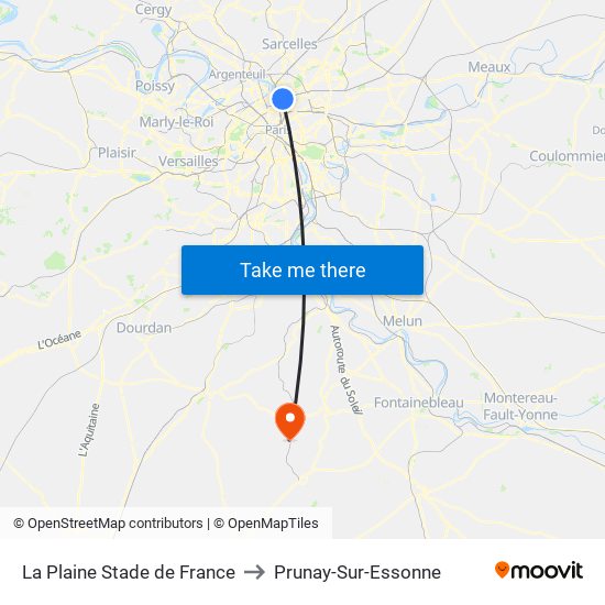 La Plaine Stade de France to Prunay-Sur-Essonne map