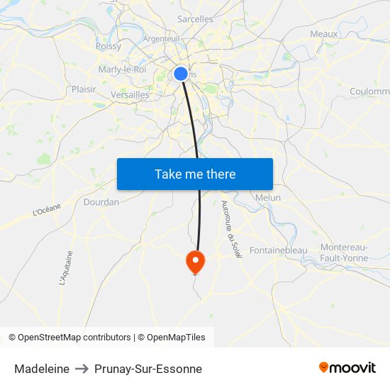 Madeleine to Prunay-Sur-Essonne map