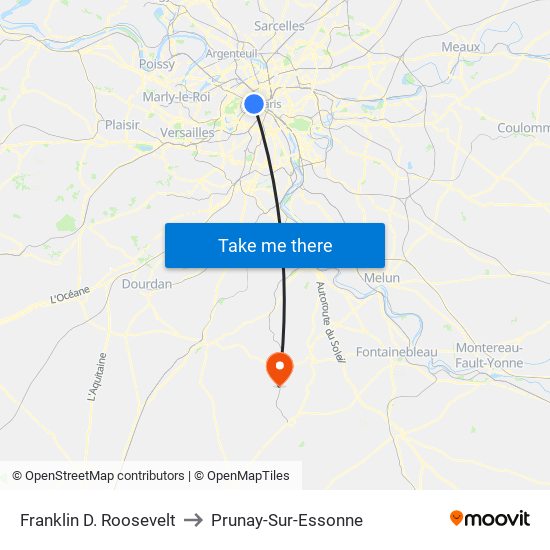 Franklin D. Roosevelt to Prunay-Sur-Essonne map