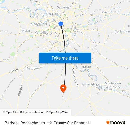 Barbès - Rochechouart to Prunay-Sur-Essonne map