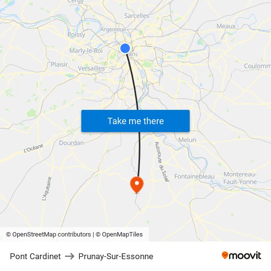 Pont Cardinet to Prunay-Sur-Essonne map