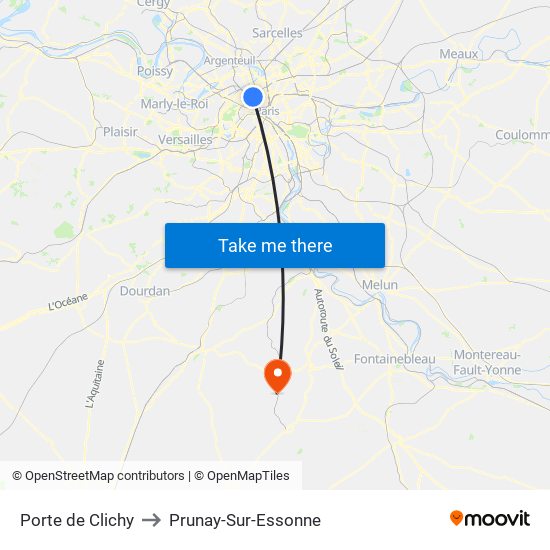 Porte de Clichy to Prunay-Sur-Essonne map