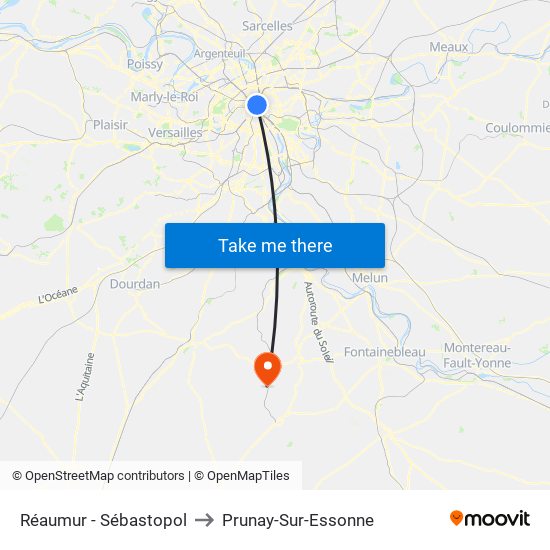 Réaumur - Sébastopol to Prunay-Sur-Essonne map