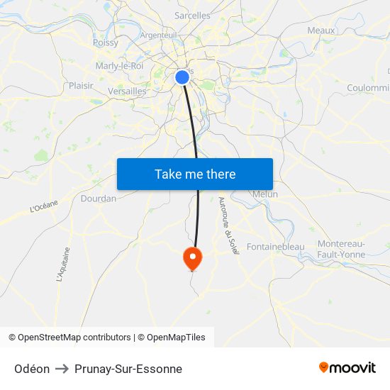 Odéon to Prunay-Sur-Essonne map
