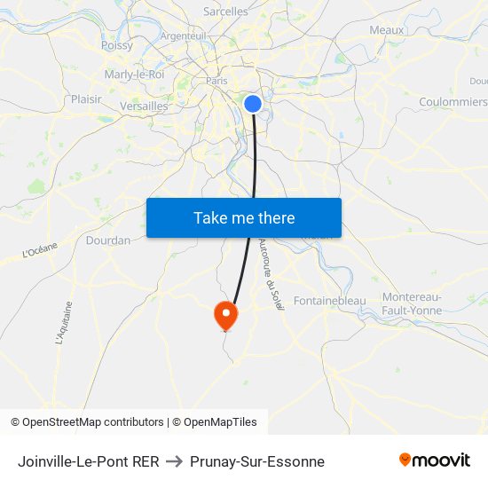 Joinville-Le-Pont RER to Prunay-Sur-Essonne map