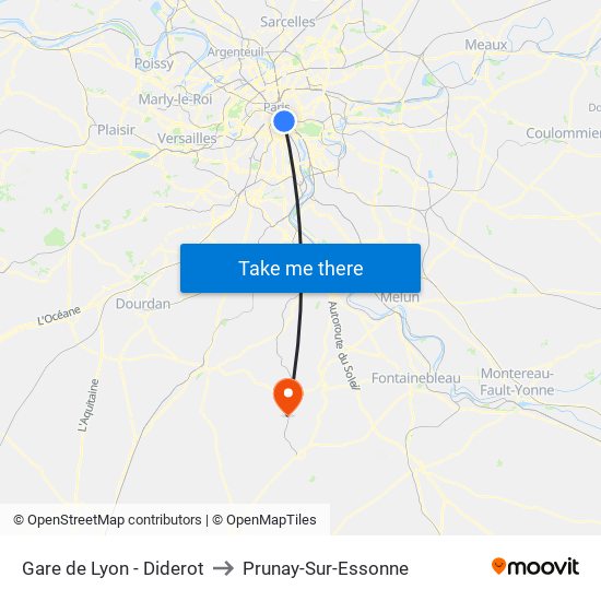 Gare de Lyon - Diderot to Prunay-Sur-Essonne map