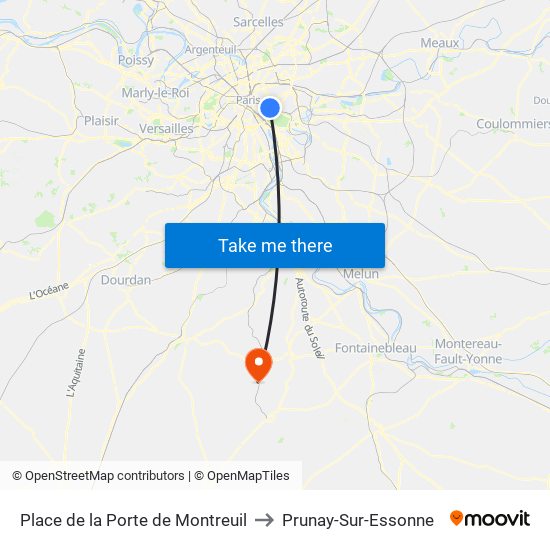 Place de la Porte de Montreuil to Prunay-Sur-Essonne map