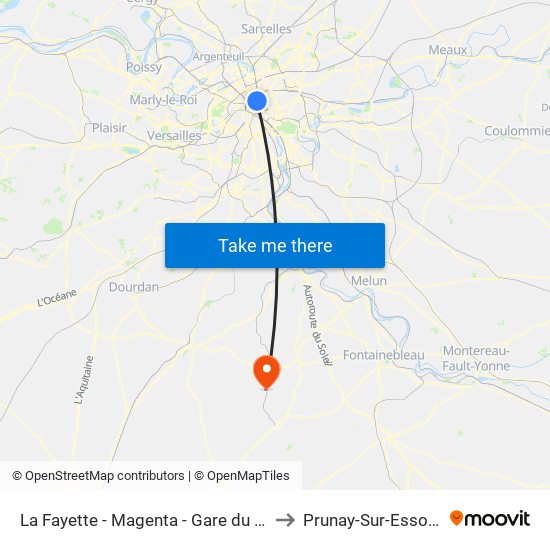 La Fayette - Magenta - Gare du Nord to Prunay-Sur-Essonne map