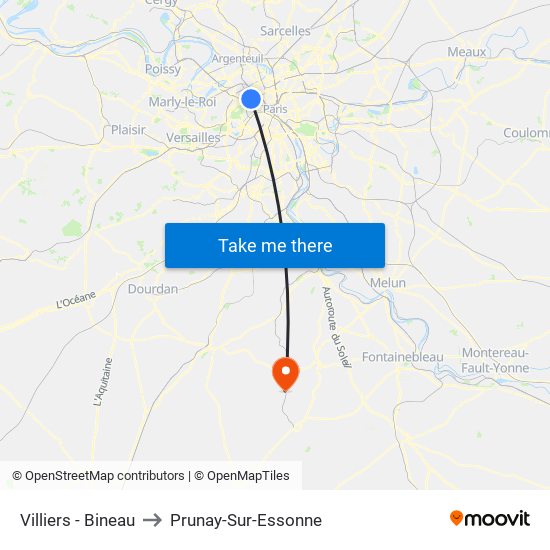 Villiers - Bineau to Prunay-Sur-Essonne map