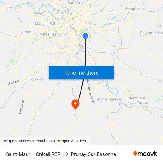 Saint-Maur – Créteil RER to Prunay-Sur-Essonne map