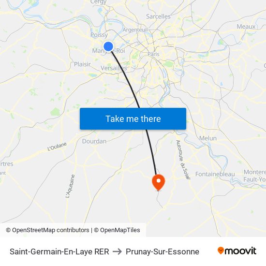 Saint-Germain-En-Laye RER to Prunay-Sur-Essonne map