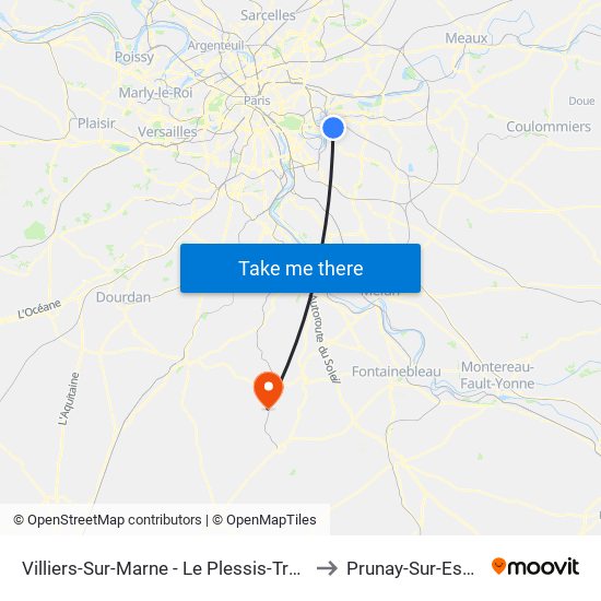 Villiers-Sur-Marne - Le Plessis-Trévise RER to Prunay-Sur-Essonne map