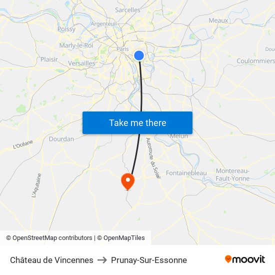 Château de Vincennes to Prunay-Sur-Essonne map