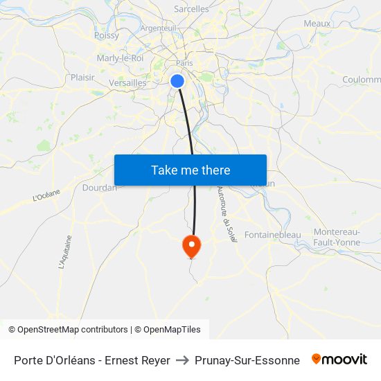 Porte D'Orléans - Ernest Reyer to Prunay-Sur-Essonne map