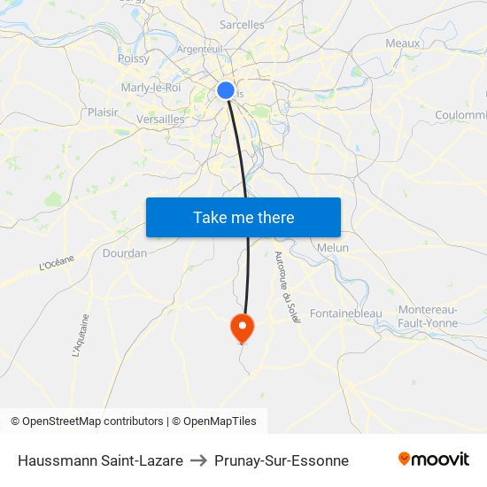 Haussmann Saint-Lazare to Prunay-Sur-Essonne map